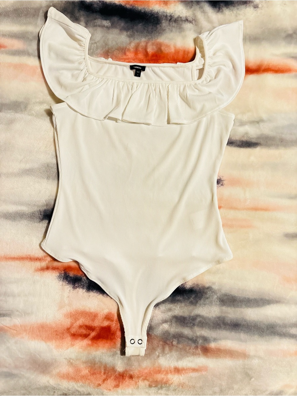 Express White Ruffled Neck Kids One-Piece Bodysuit